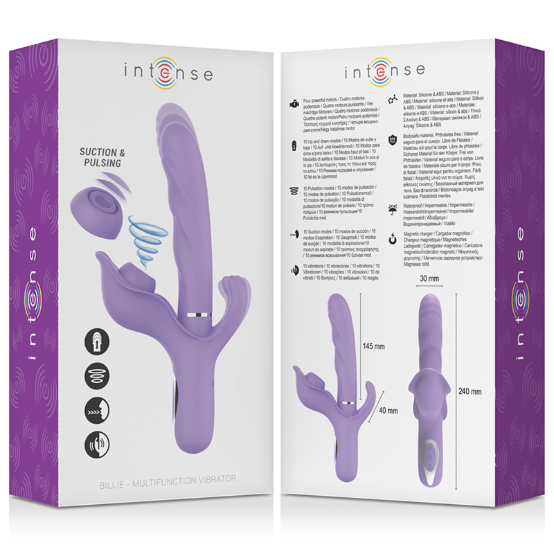 INTENSE - BILLIE VIBRADOR MULTIFUNCIÓN RECARGABLE ONDAS ESTIMULADORAS CON PULSADOR MORADO - Mi tienda