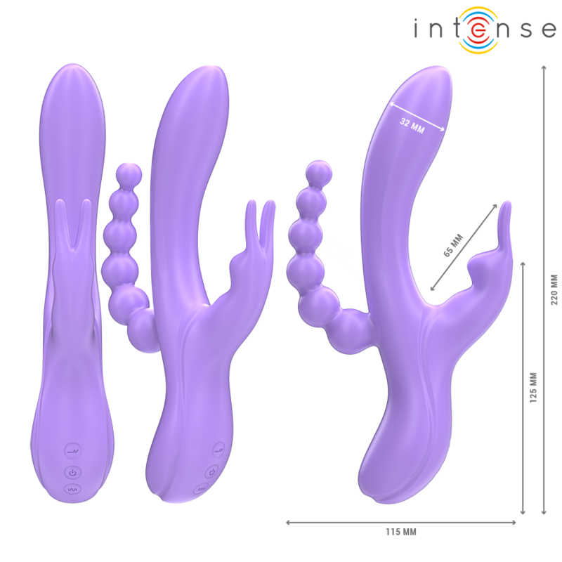 INTENSE - MIKO TRIPLE VIBRADOR RABBIT & ESTIMULADOR & ANAL 7 VIBRACIONES MORADO - Mi tienda