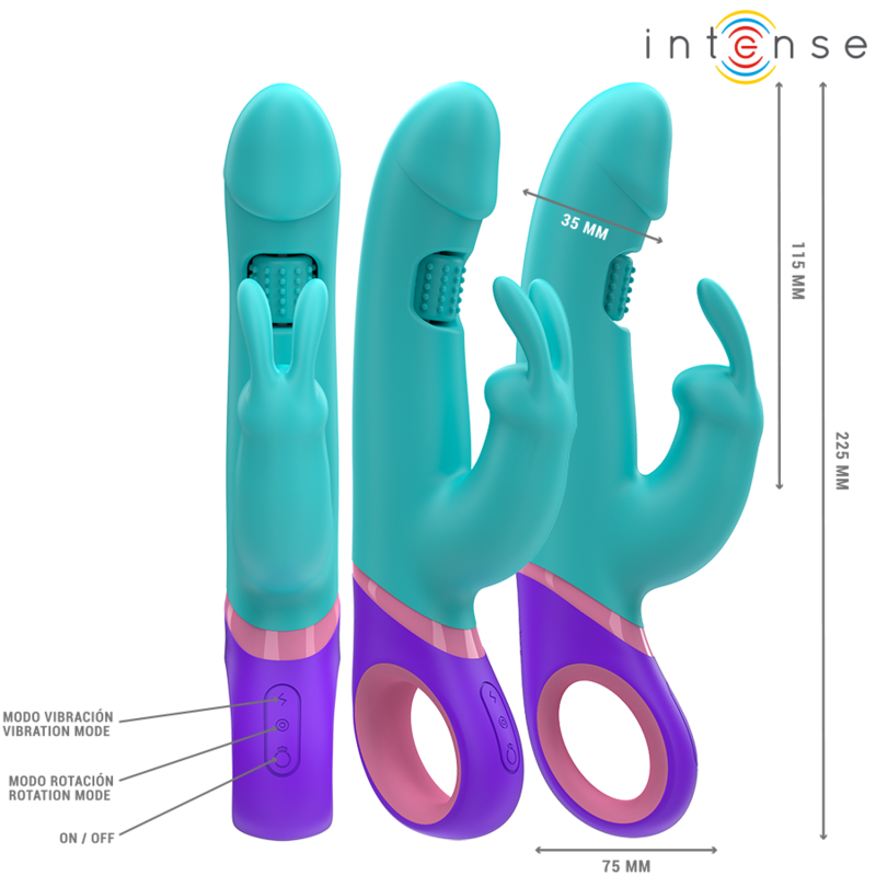 INTENSE - MÓNICA VIBRADOR RABBIT CON ESTIMULADOR ROTATORIO DEL PUNTO G AZUL - Mi tienda