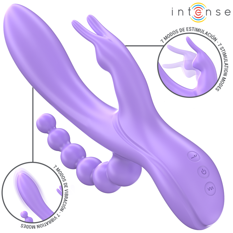 INTENSE - MIKO TRIPLE VIBRADOR RABBIT & ESTIMULADOR & ANAL 7 VIBRACIONES MORADO - Mi tienda