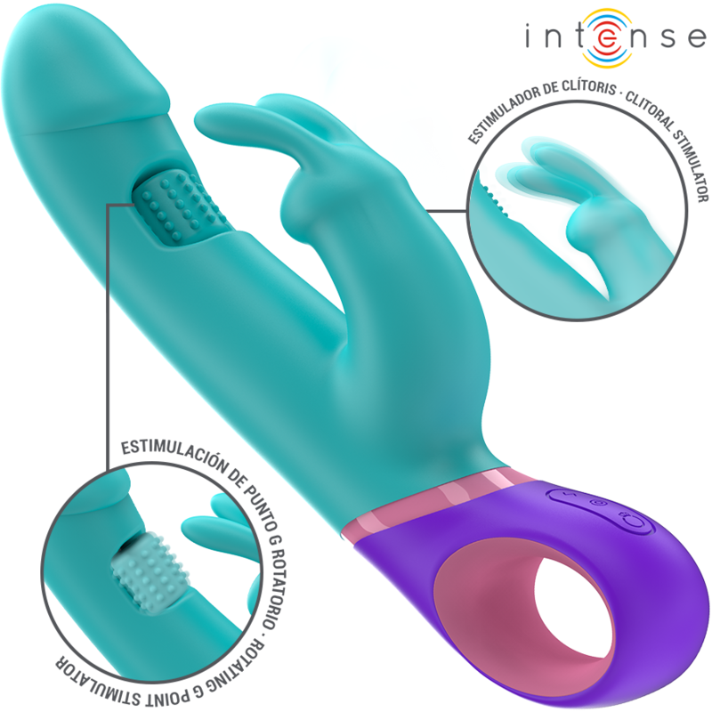 INTENSE - MÓNICA VIBRADOR RABBIT CON ESTIMULADOR ROTATORIO DEL PUNTO G AZUL - Mi tienda