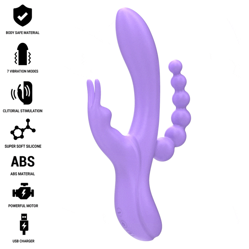 INTENSE - MIKO TRIPLE VIBRADOR RABBIT & ESTIMULADOR & ANAL 7 VIBRACIONES MORADO - Mi tienda