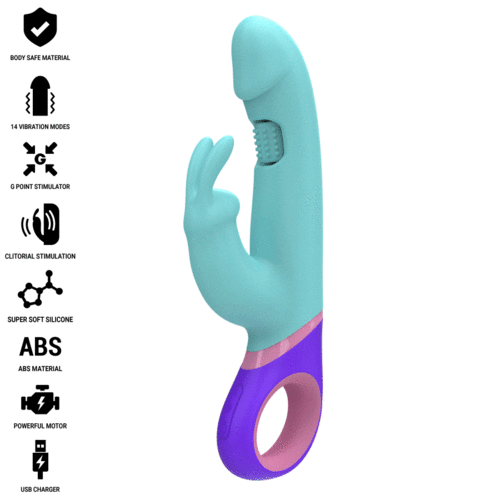 INTENSE - MÓNICA VIBRADOR RABBIT CON ESTIMULADOR ROTATORIO DEL PUNTO G AZUL - Mi tienda